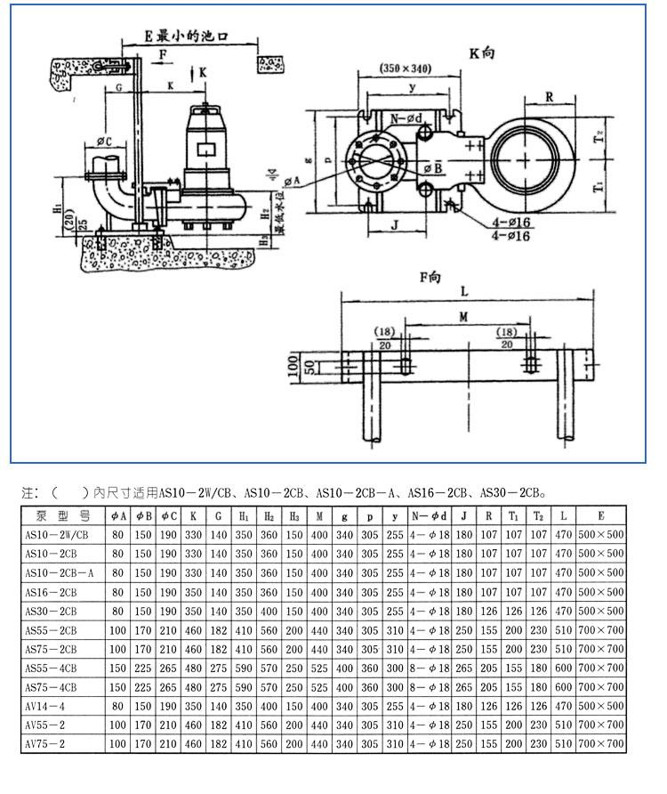 AS、AV型潛水式排污泵安裝尺寸
