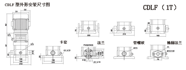 CDLF型不銹鋼多G離心泵參數(shù)尺寸（1T）