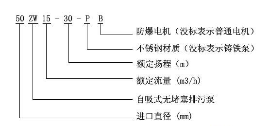 ZW自吸式無堵塞排污泵型號意義